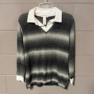 Alfred Dunner Black and White Gradient V-Neck Blouse